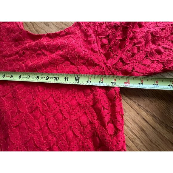 Love Notes Size M Red Lace Dress Bell Sleeves Oversized Zipper Classic Demure - Picture 10 of 11